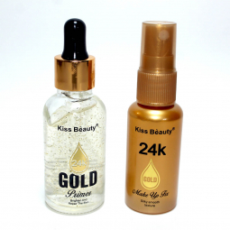 Набор "Праймер с частицами золота 24К и спрей для фиксации макияжа" Kiss Beauty 2 in 1 MakeUp Fix & Gold Primer